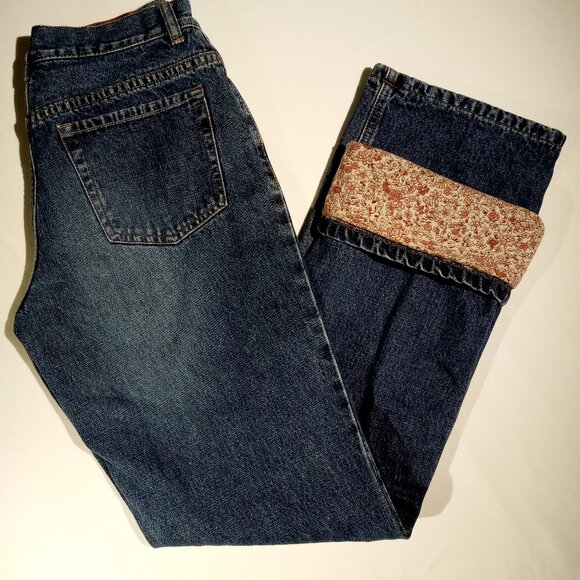 EDDIE BAUER Jeans  sz 2  Floral Flannel Lined  Straight Leg  Style-5752 Med Wash - Picture 1 of 11